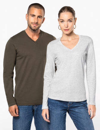T-shirt col V manches longues